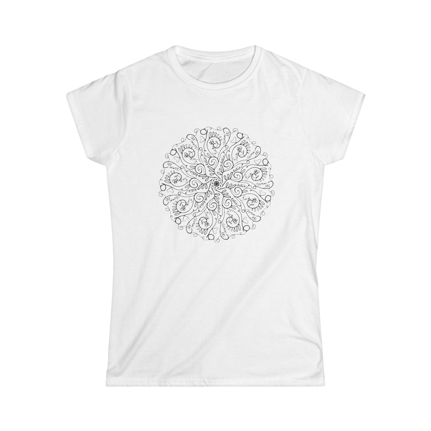 Women’s F-It Mandala Line Art T-Shirt – Minimalist Floral Design
