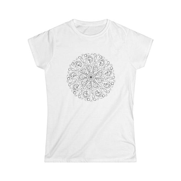 Women’s F-It Mandala Line Art T-Shirt – Minimalist Floral Design