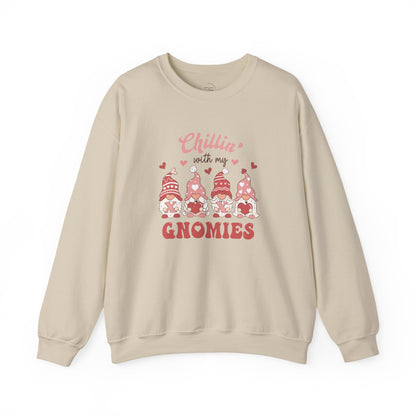 Chillin With My Gnomies Sweatshirt Women’s Valentine’s Day Gnome Crewneck Cute XOXO Heart Pullover Funny Galentine’s Gift