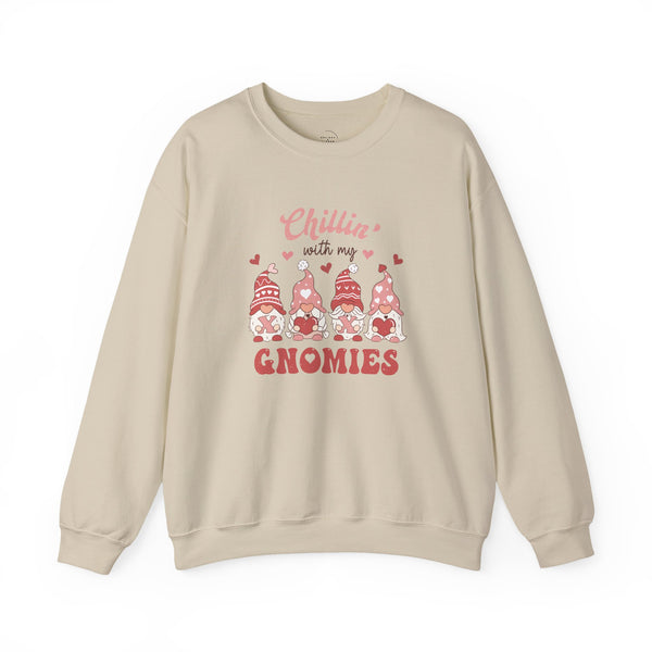 Chillin With My Gnomies Sweatshirt Women’s Valentine’s Day Gnome Crewneck Cute XOXO Heart Pullover Funny Galentine’s Gift