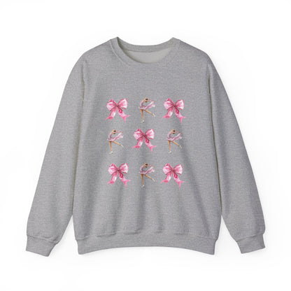 Coquette Bow & Figure Skating Crewneck Sweatshirt | Soft Fleece Balletcore Aesthetic Pullover