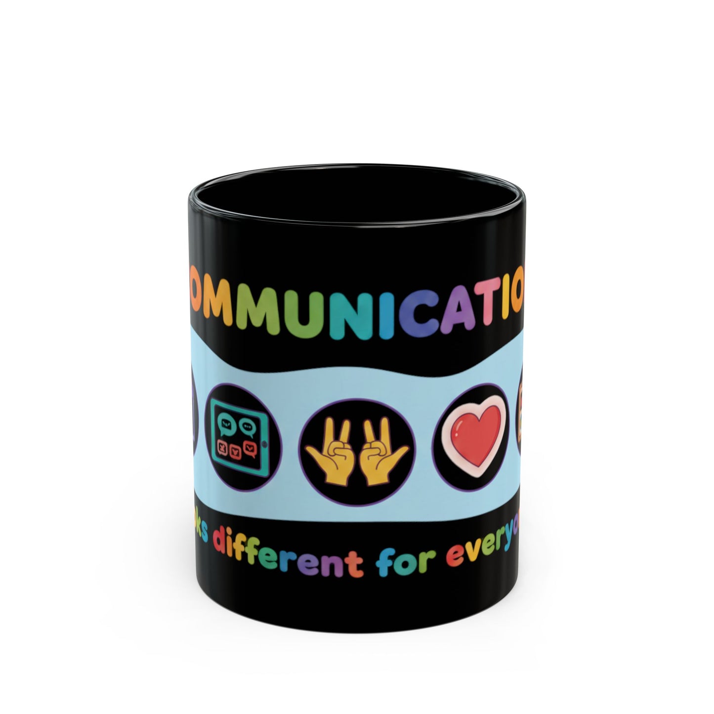 Neurodiversity Communication Mug - 11oz Black Ceramic - Inclusive AAC & ASL Art