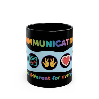 Neurodiversity Communication Mug - 11oz Black Ceramic - Inclusive AAC & ASL Art