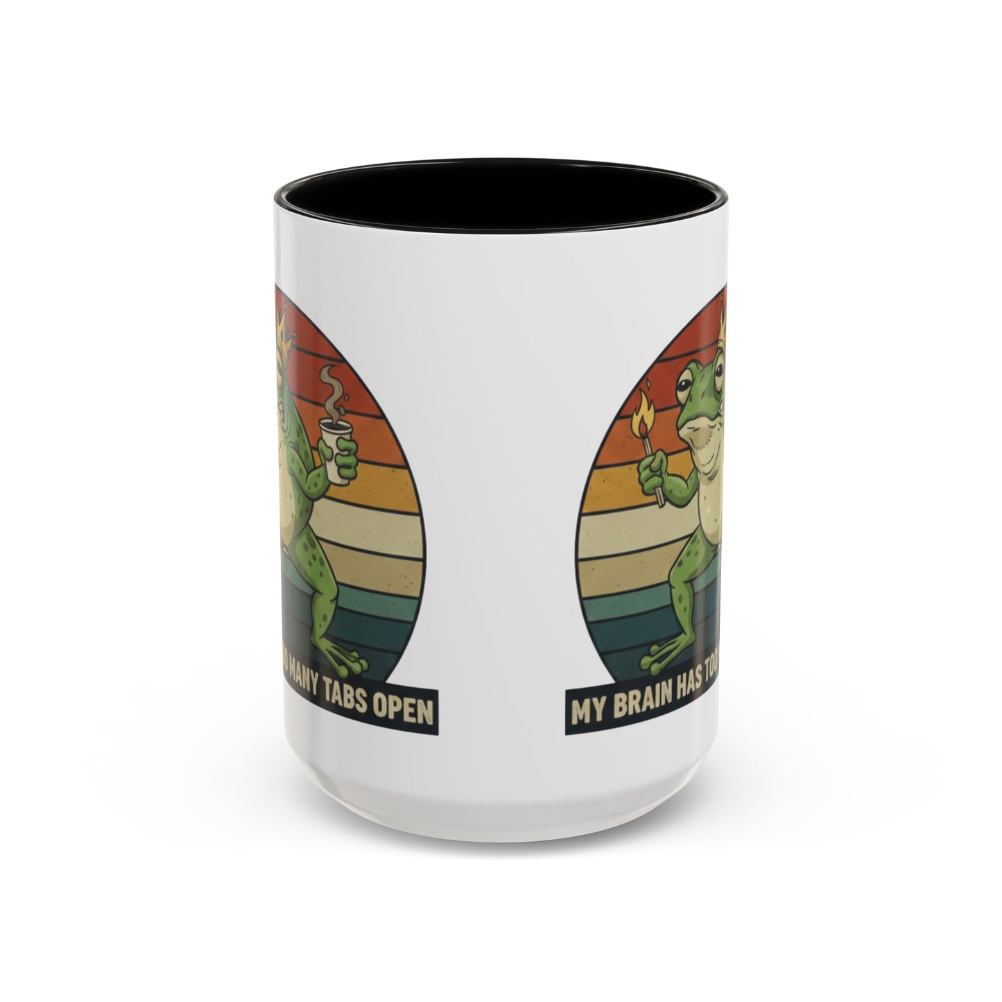 "Too Many Tabs Open" Retro Frog Accent Mug - 11oz & 15oz Ceramic Coffee Cup
