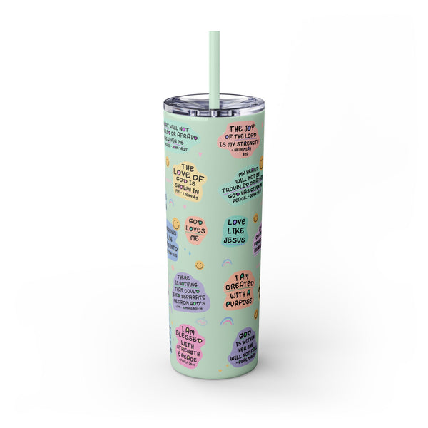 Bible Affirmation 20oz Skinny Tumbler with Color Matching Straw