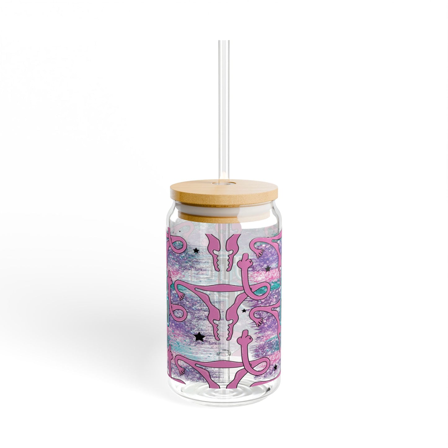 No Uterus No Opinion 16oz Glass Cup with Lid and Straw