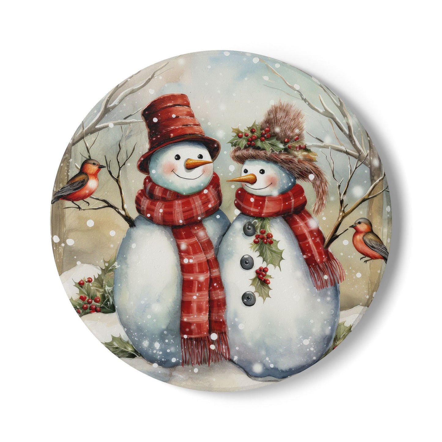 Winter Snowman Ceramic Coaster Set | Holiday Decor, Gift Idea, Home Accessories, Kitchen Essentials, Festive Tableware