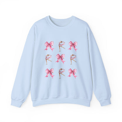 Coquette Bow & Figure Skating Crewneck Sweatshirt | Soft Fleece Balletcore Aesthetic Pullover