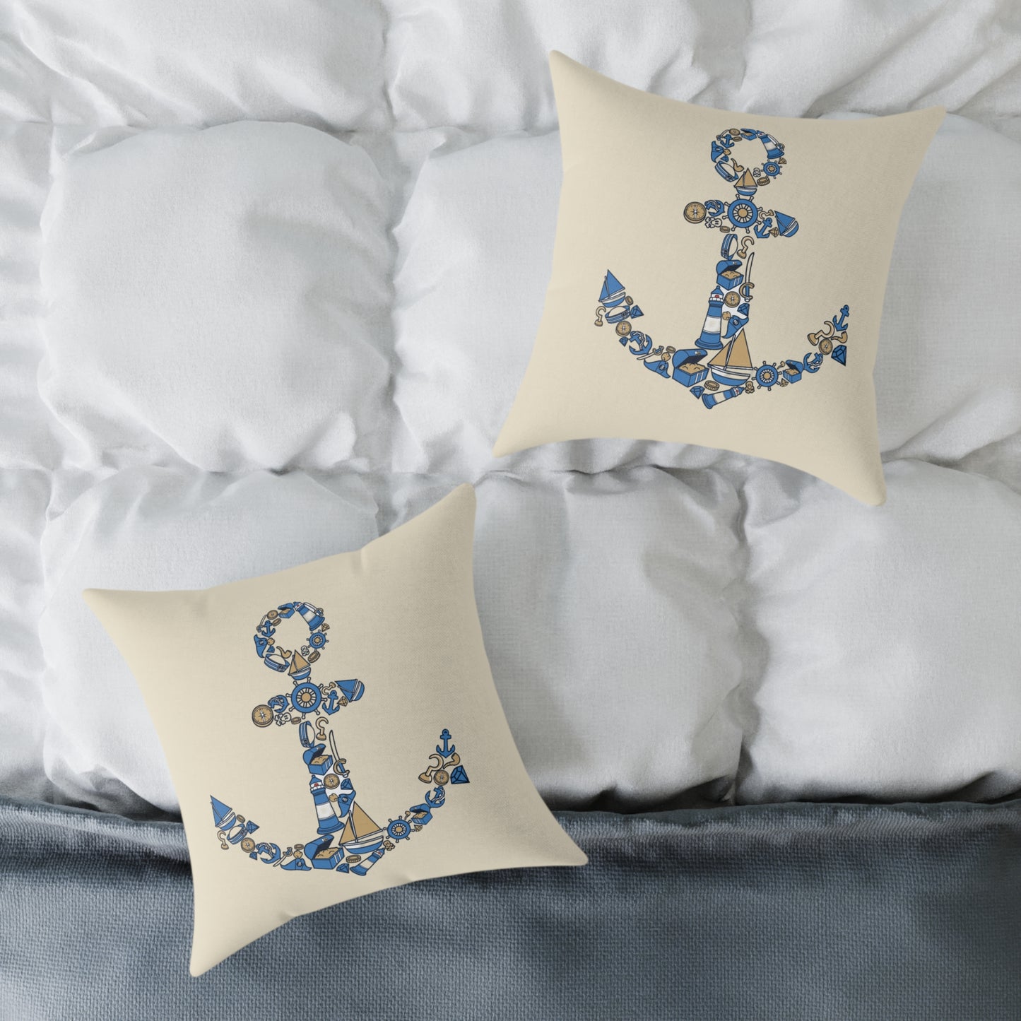 Nautical Anchor - Indoor Coastal Decor Throw Pillow