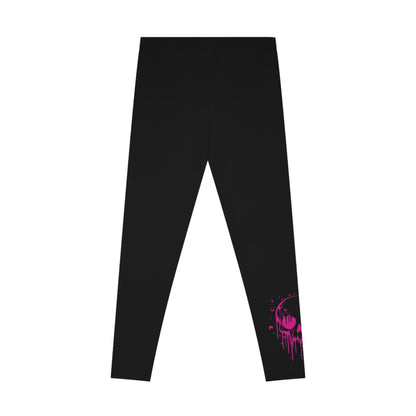 Neon Pink Drip Skull Leggings – Black Mid-Waist Activewear
