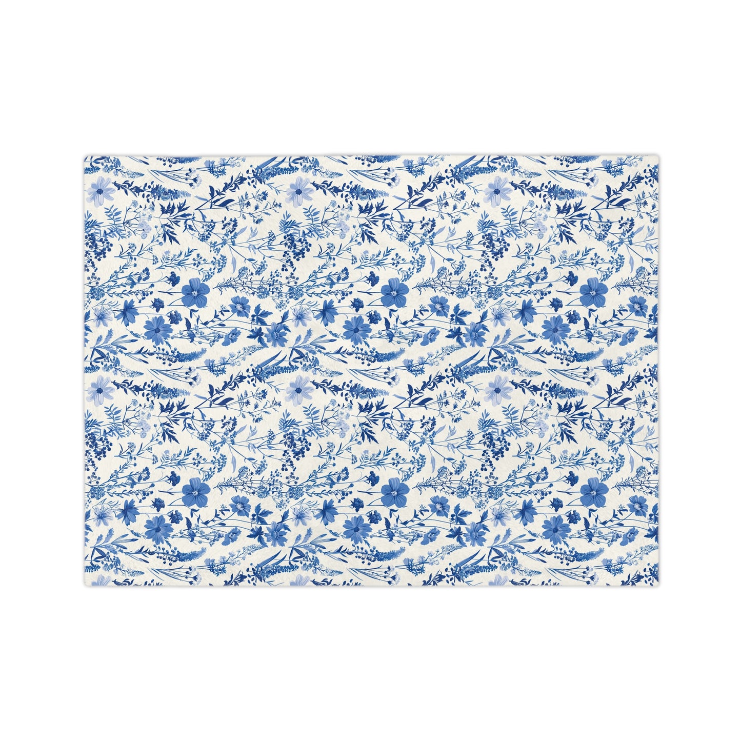 Blue Floral Toile Velveteen Blanket, Cozy Microfiber Throw for Home Decor, Gift for Her, Bedroom Decor, Perfect for Weddings and Holidays