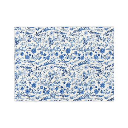 Blue Floral Toile Velveteen Blanket, Cozy Microfiber Throw for Home Decor, Gift for Her, Bedroom Decor, Perfect for Weddings and Holidays