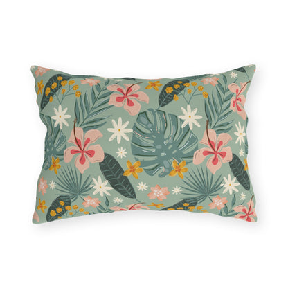 Palm Leaf & Hibiscus - Outdoor Throw Pillow