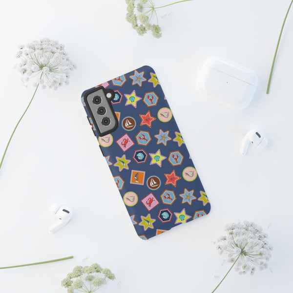 Lobsters Sailboats and Seashells on Navy Blue Phone Case
