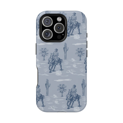 iPhone Case - Blue Cowboy and Cactus Western Themed MagSafe Tough Case