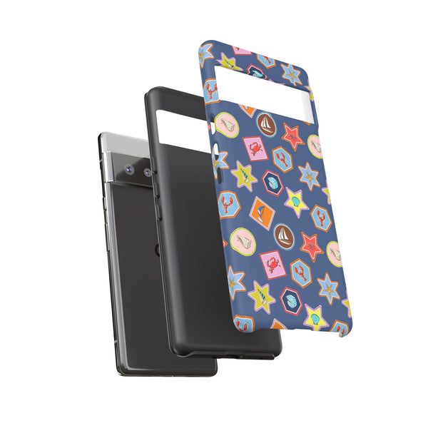 Lobsters Sailboats and Seashells on Navy Blue Phone Case