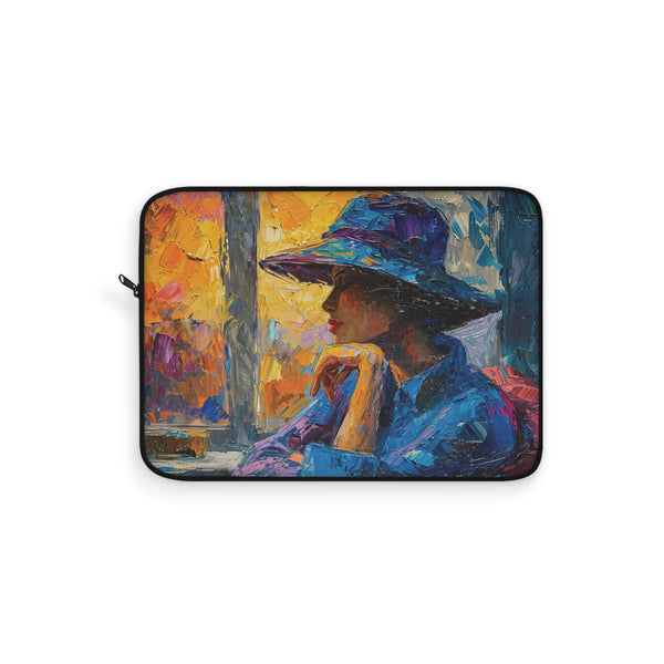 Woman in a Cafe Painting Inspired Laptop Sleeve