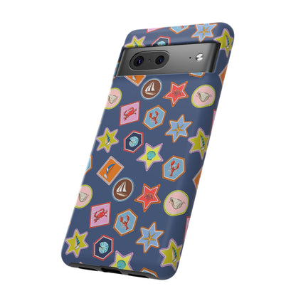 Lobsters Sailboats and Seashells on Navy Blue Phone Case