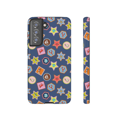 Lobsters Sailboats and Seashells on Navy Blue Phone Case