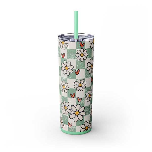 Skinny Tumbler, Daily Daisy Tumbler, Heart Tumbler, 20oz Skinny Tumbler, Skinny Tumbler with Lid and Straw, Floral Tumber