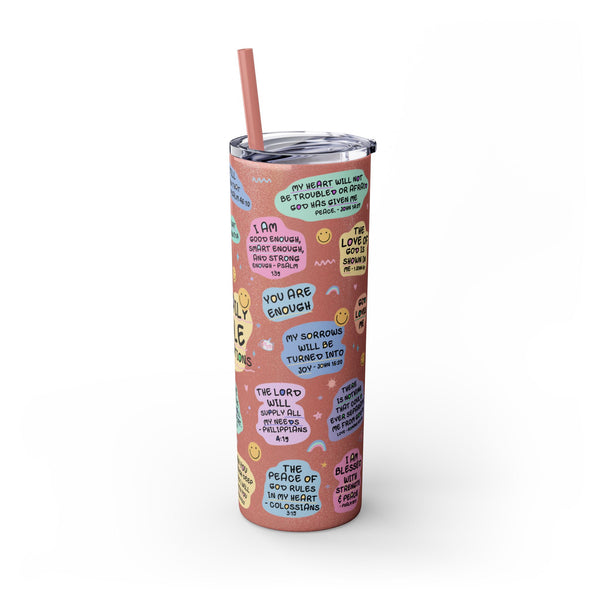Bible Affirmation 20oz Skinny Tumbler with Color Matching Straw