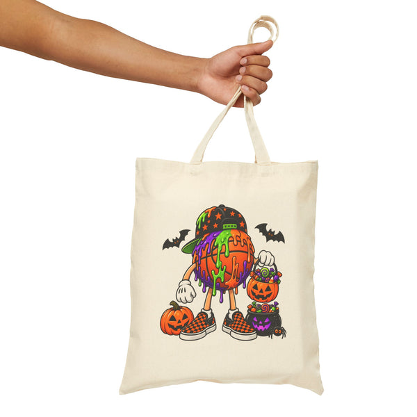 Drippy Halloween Basketball Candy Skull Tote Bag | Pumpkin, Bats, Trick-or-Treat