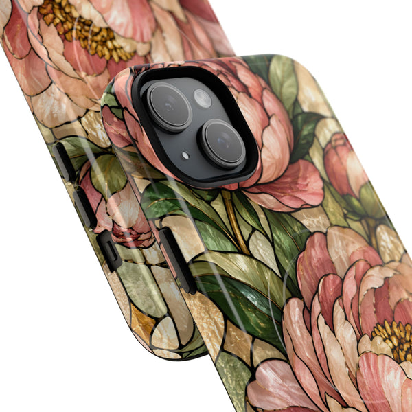 Glossy or Matte Stained Glass Peony MagSafe iPhone Case