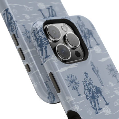 iPhone Case - Blue Cowboy and Cactus Western Themed MagSafe Tough Case