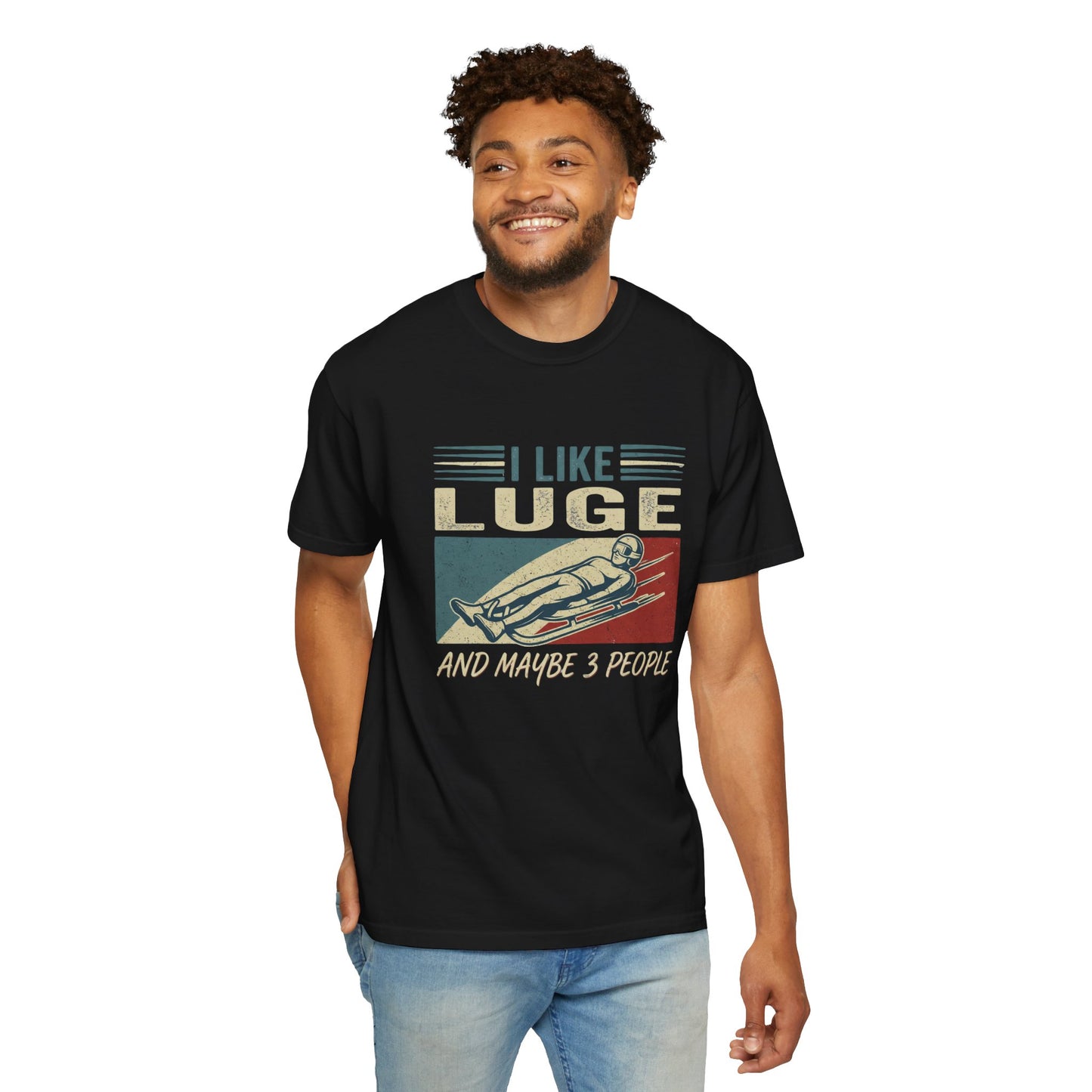 "I Like Luge & Maybe 3 People" Retro Graphic T-Shirt | Funny Winter Sport Gift