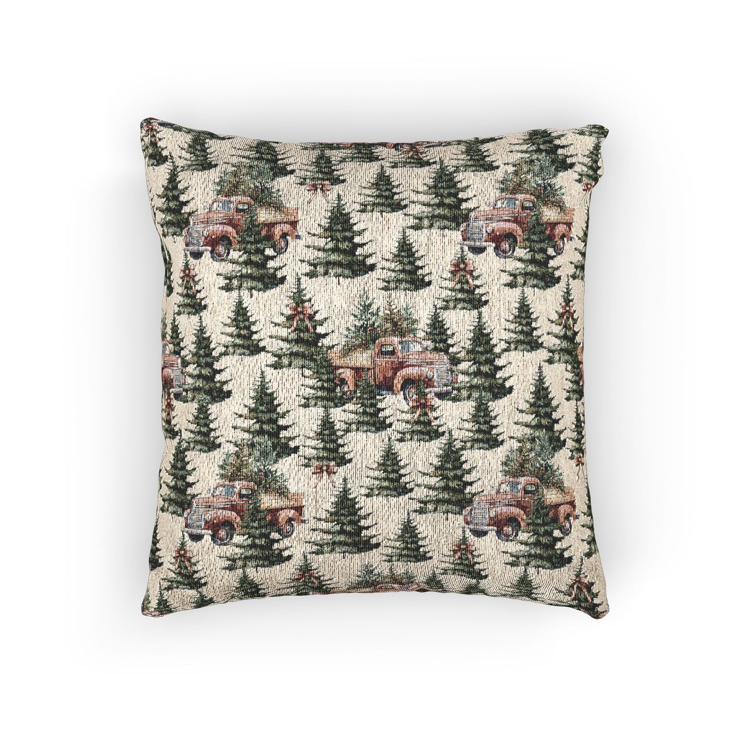 Red Trucks and Christmas Trees - Woven Indoor Throw Pillow