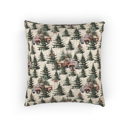 Red Trucks and Christmas Trees - Woven Indoor Throw Pillow