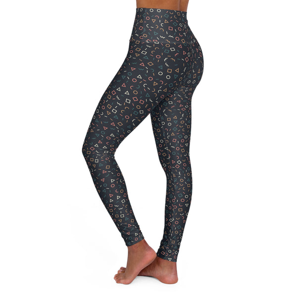 Retro Geometric Confetti High Waisted Leggings – Abstract Shapes Print