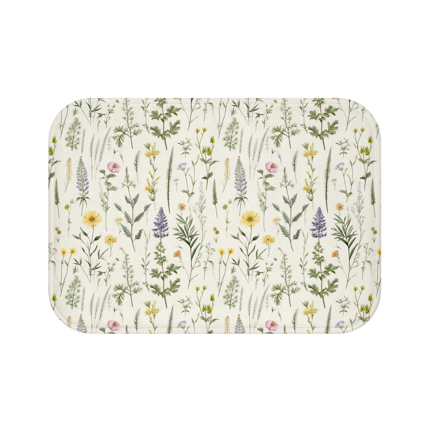 Floral Bath Mat, Wild Flower Designed Bath Mat, Purple and Yellow Floral Bathroom Decor