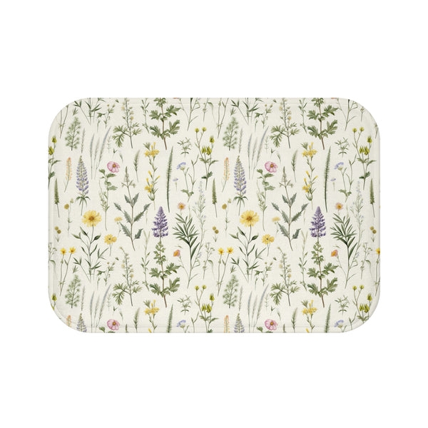 Floral Bath Mat, Wild Flower Designed Bath Mat, Purple and Yellow Floral Bathroom Decor