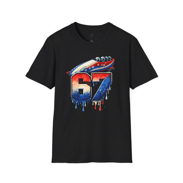 67 Bobsled Team USA T-Shirt - Patriotic Red White Blue Drip Graphic - Winter Sports Streetwear - Gildan Softstyle Men Women