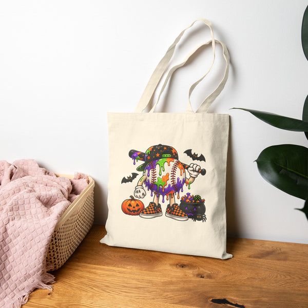 Drippy Baseball Candy Skull Tote Bag | Pumpkin, Bats, Trick-or-Treat