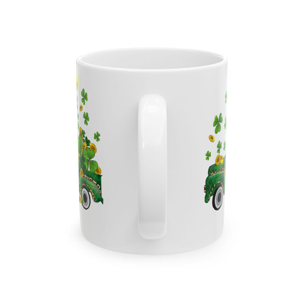 St Patricks Day Pick Up Truck with Shamrocks 11oz Ceramic Mug