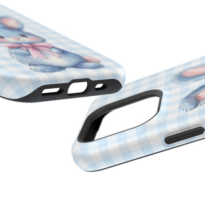 Cute Bunny on Blue Plaid MagSafe iPhone Case