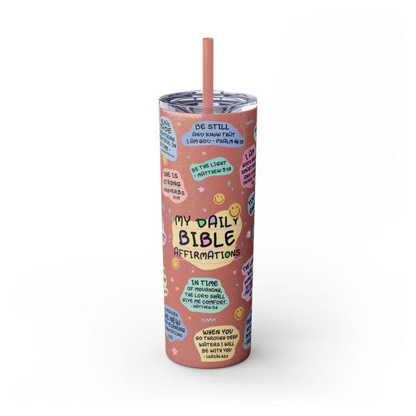 Bible Affirmation 20oz Skinny Tumbler with Color Matching Straw