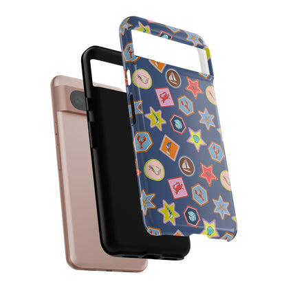 Lobsters Sailboats and Seashells on Navy Blue Phone Case