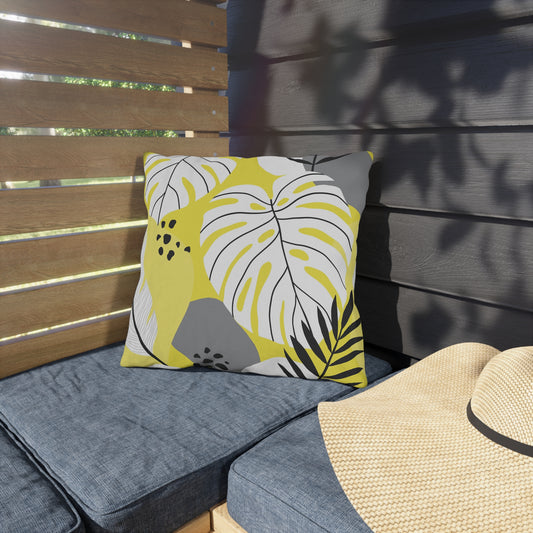 Yellow and White Palm Leaf Flora - Outdoor Throw Pillow