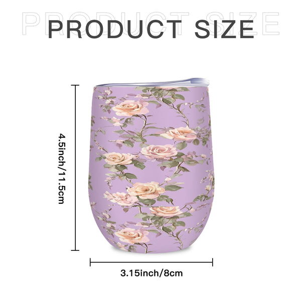 Purple Floral 12oz Stainless Steel Wine Tumbler
