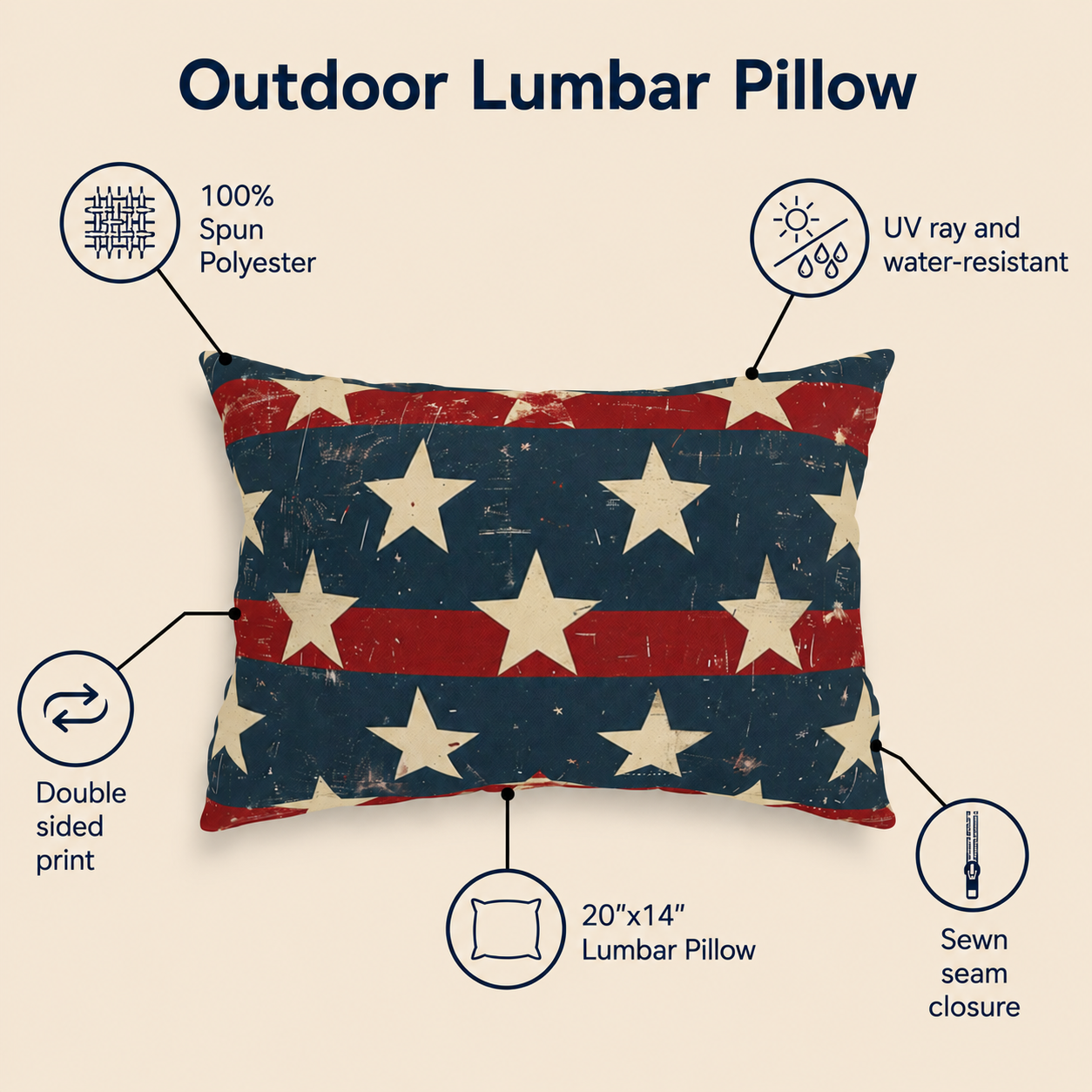 Distressed American Flag Design - Outdoor Throw Pillow