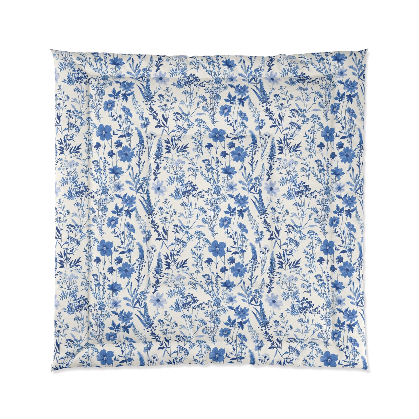 Blue Toile Floral Comforter - Cozy Bedding for Modern Bedrooms, Flower Pattern Bedspread, Spring Decor, Gift for Her