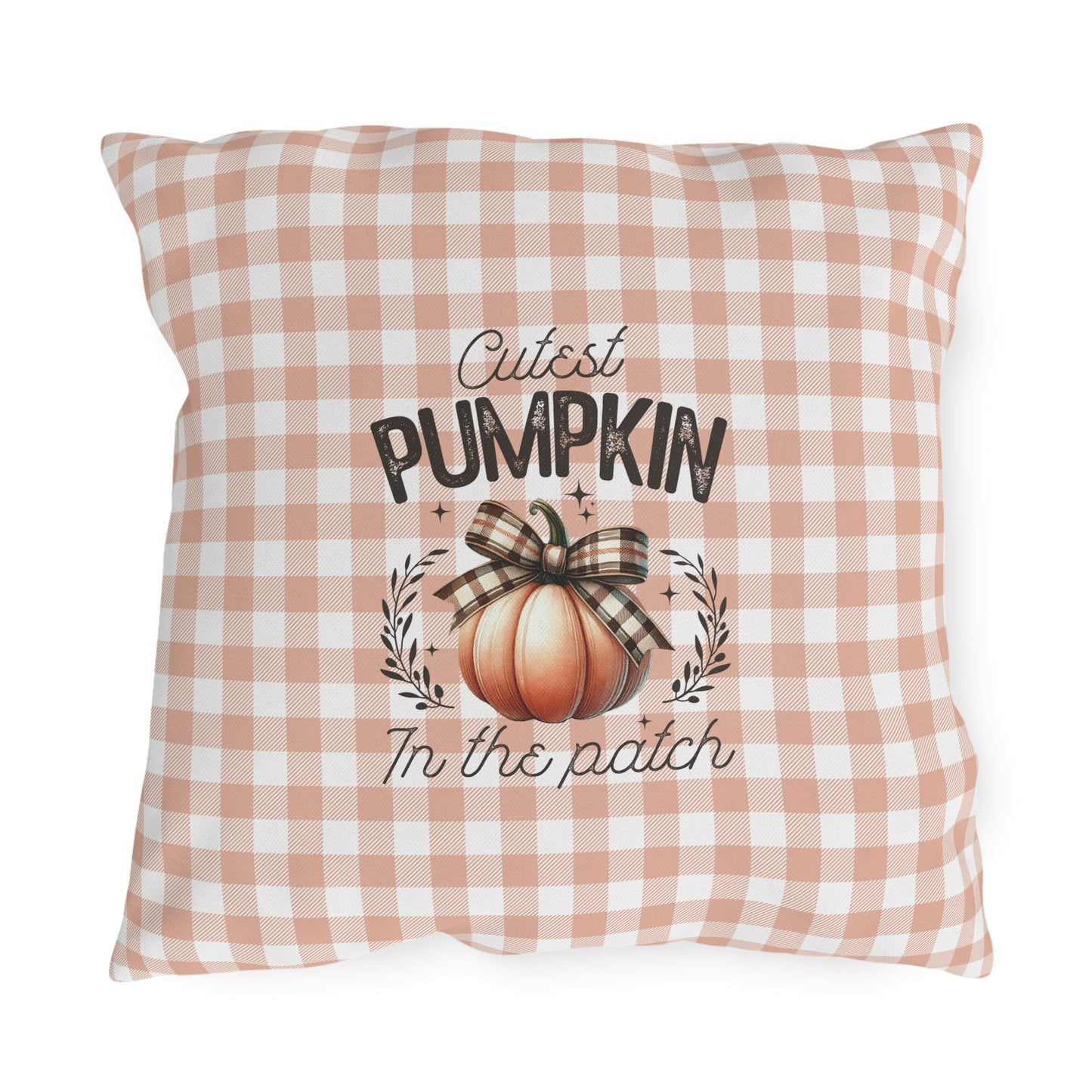 Cutest Pumpkin in the Patch Plaid Outdoor Pillow — Fall Gingham Decorative Pillow