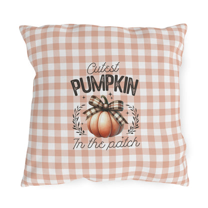 Cutest Pumpkin in the Patch Plaid Outdoor Pillow — Fall Gingham Decorative Pillow