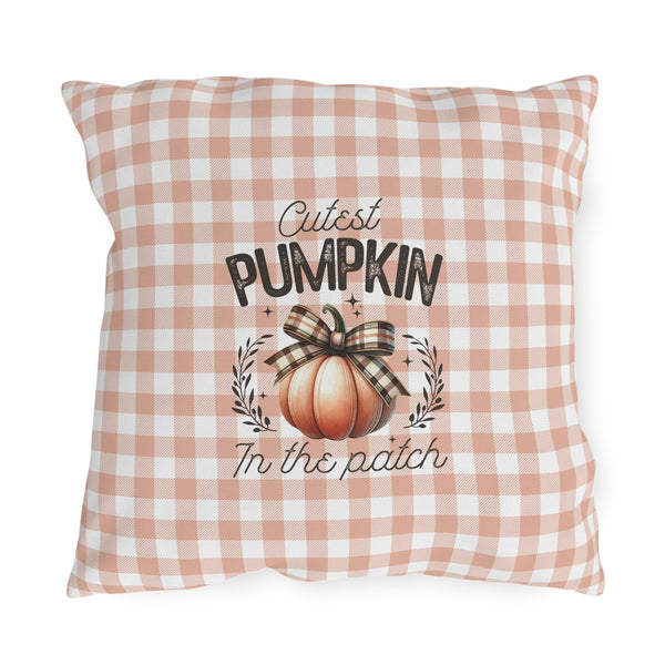 Cutest Pumpkin in the Patch Plaid Outdoor Pillow — Fall Gingham Decorative Pillow