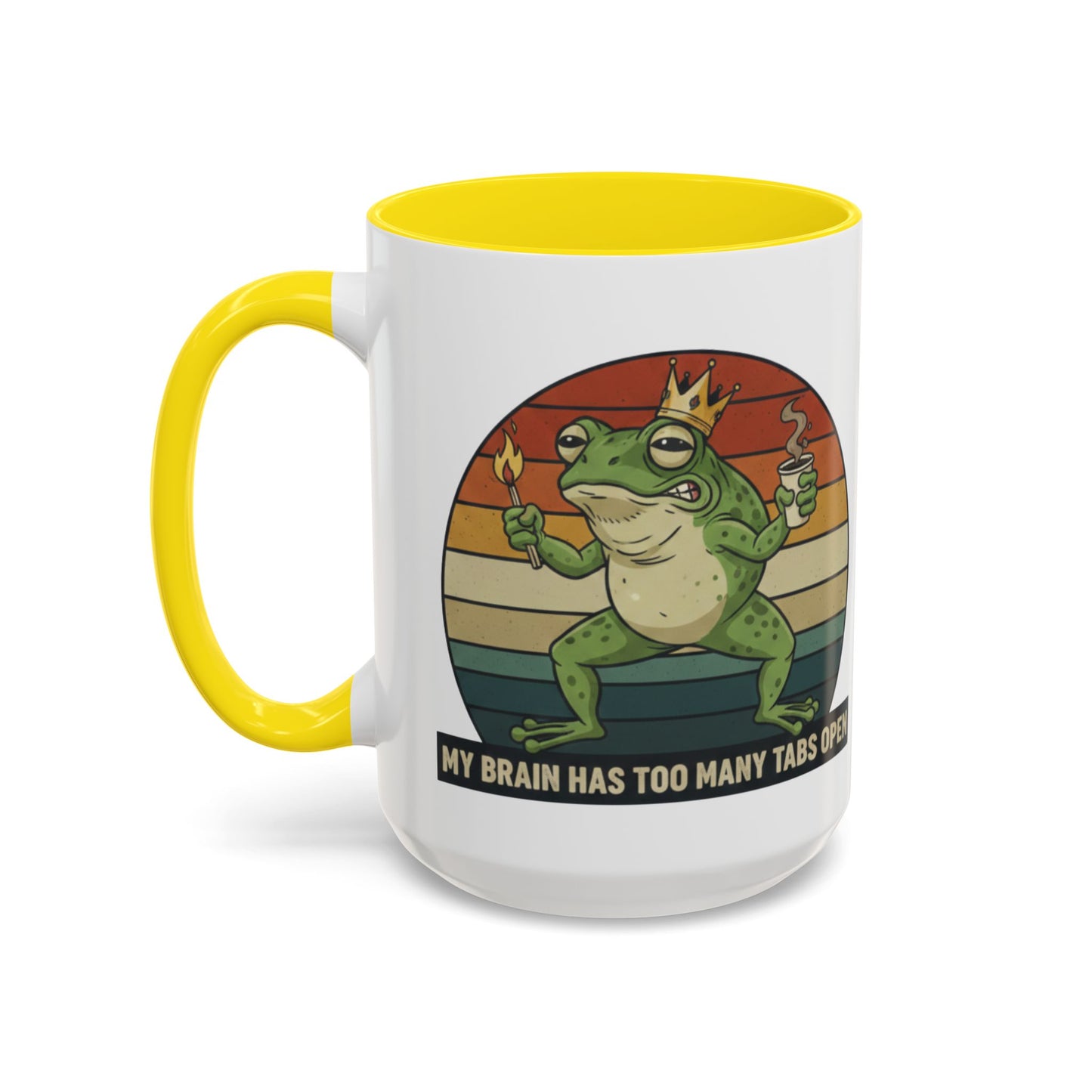 "Too Many Tabs Open" Retro Frog Accent Mug - 11oz & 15oz Ceramic Coffee Cup