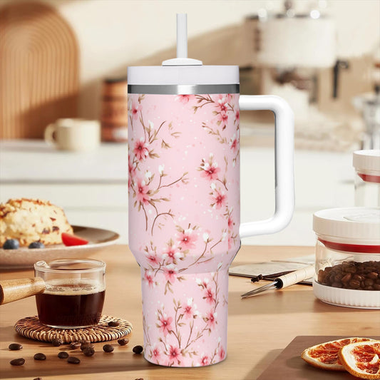 Pink Floral Shabby Chic - 40oz Stainless Steel Tumbler