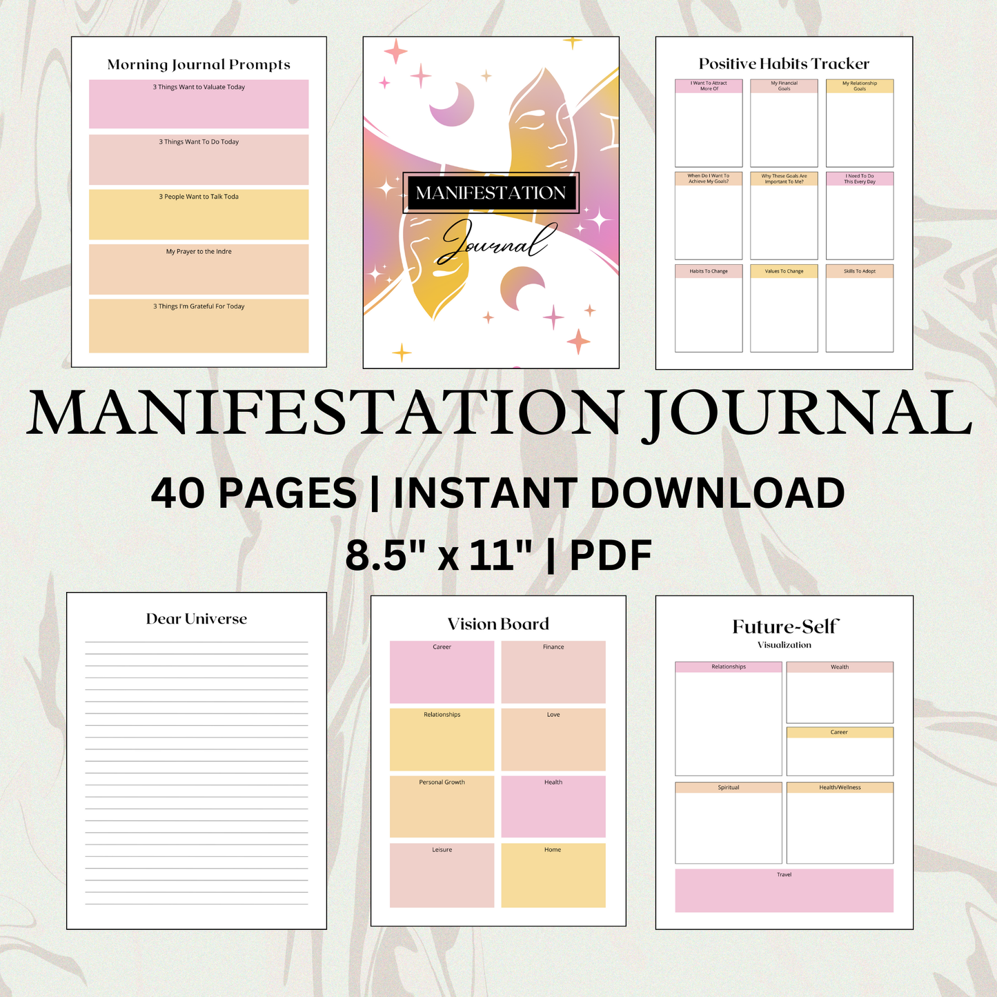 Manifestion Journal, Printable Digital Download for Gratitude Goal Setting and Focus, Printable